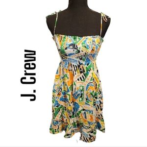 J. Crew vintage postcard smocked mini shift dress size xs